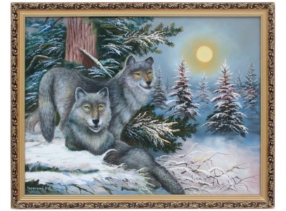 Полнолуние , волк и волчица