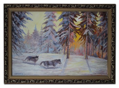Волки в зимнем лесу 