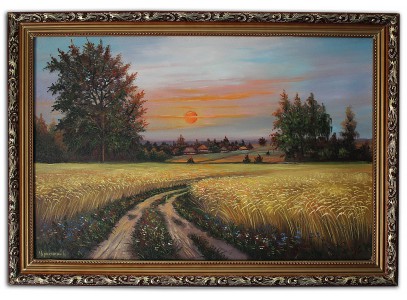 Закат солнца у пшеничного поля 